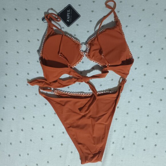NWT Zaful crochet o ring fish net orange bikini S Small - Picture 4 of 9